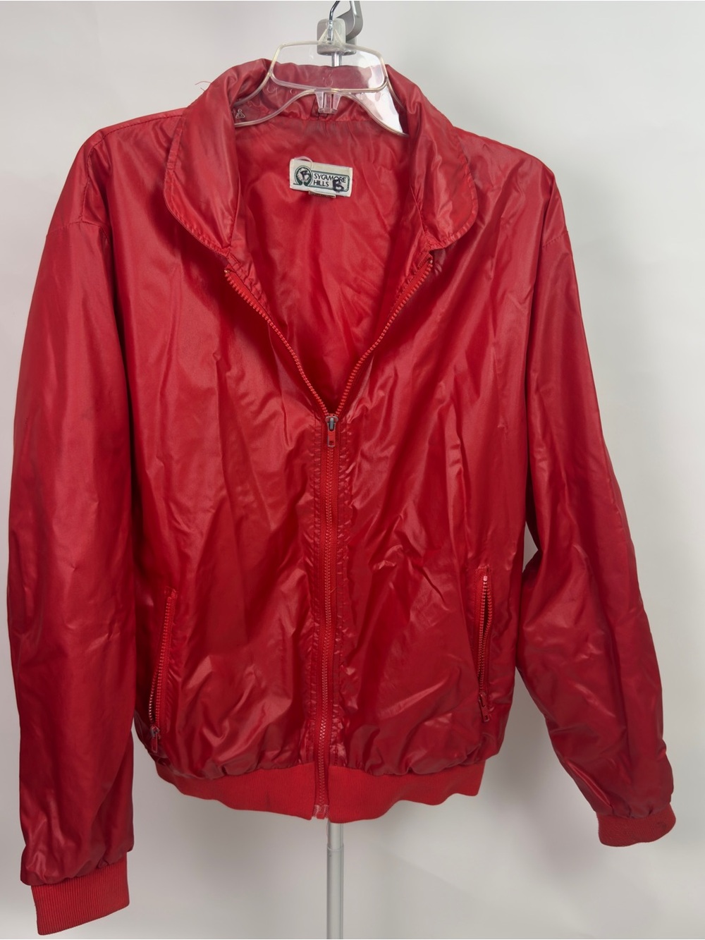 90s Vintage red windbreaker bomber jacket hidden hood | Size Large